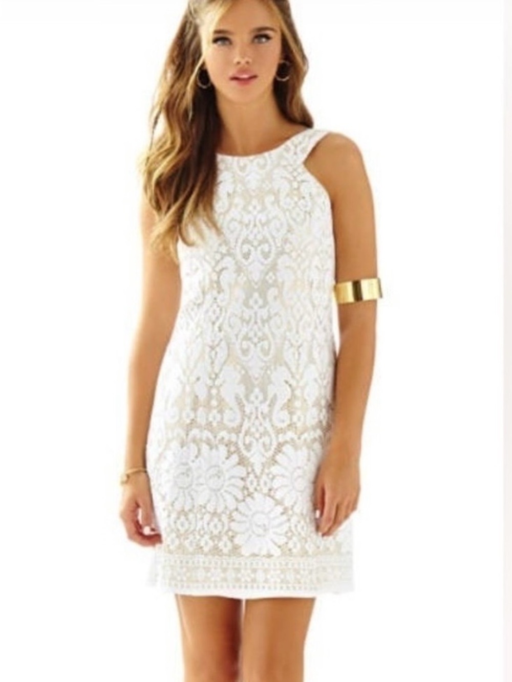 Lilly Pulitzer Largo Cut-In Lace Shift Dress in White Seahorse Lace Size 8